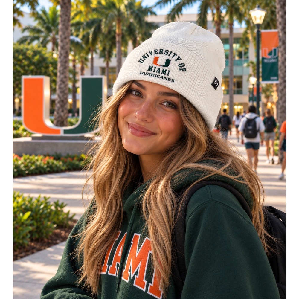 47 Miami Hurricanes Women's Trendy Cuff Knit Beanie White NWT